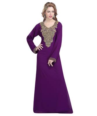 Purple georgette embroidered zari work islamic-kaftans 1