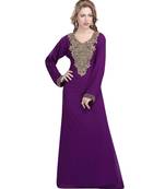 Purple georgette embroidered zari work islamic-kaftans