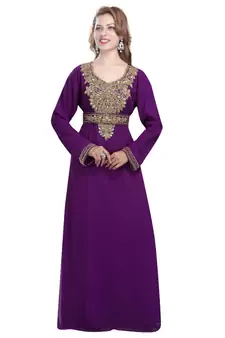 Purple georgette embroidered zari work islamic-kaftans