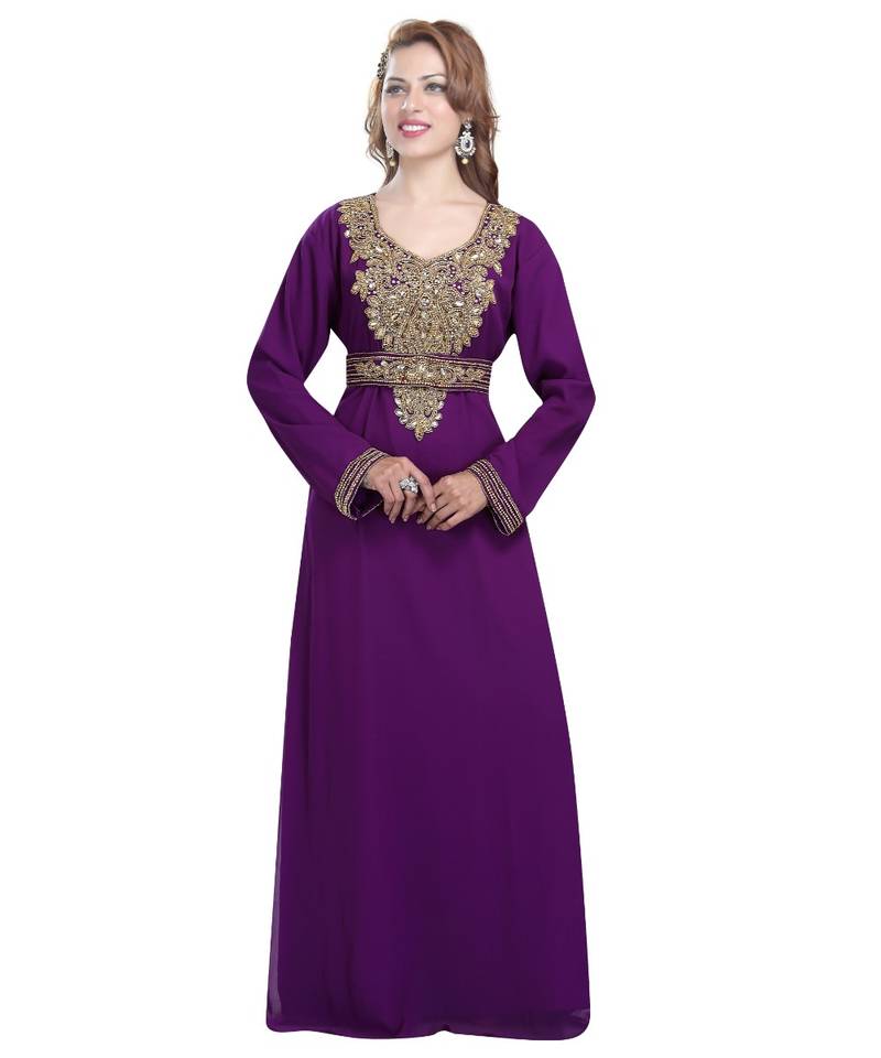 Purple georgette embroidered zari work islamic-kaftans