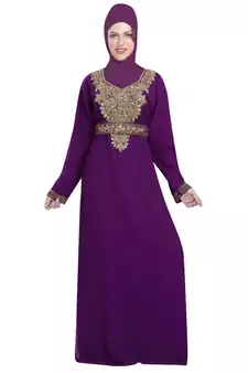 Purple georgette embroidered zari work islamic-kaftans