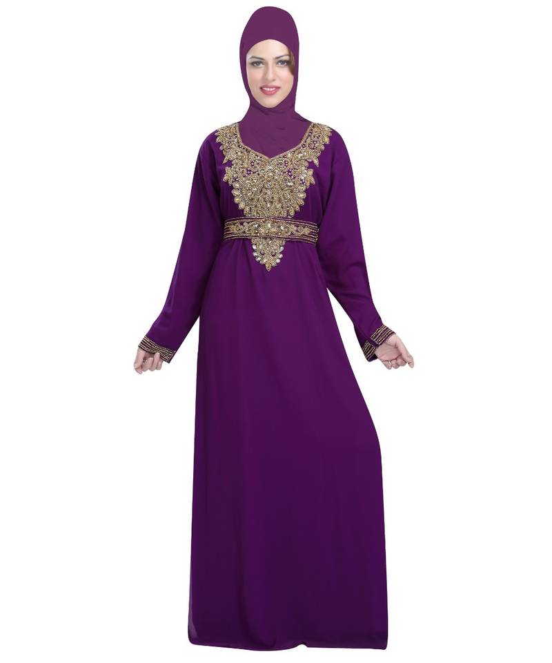 Purple georgette embroidered zari work islamic-kaftans