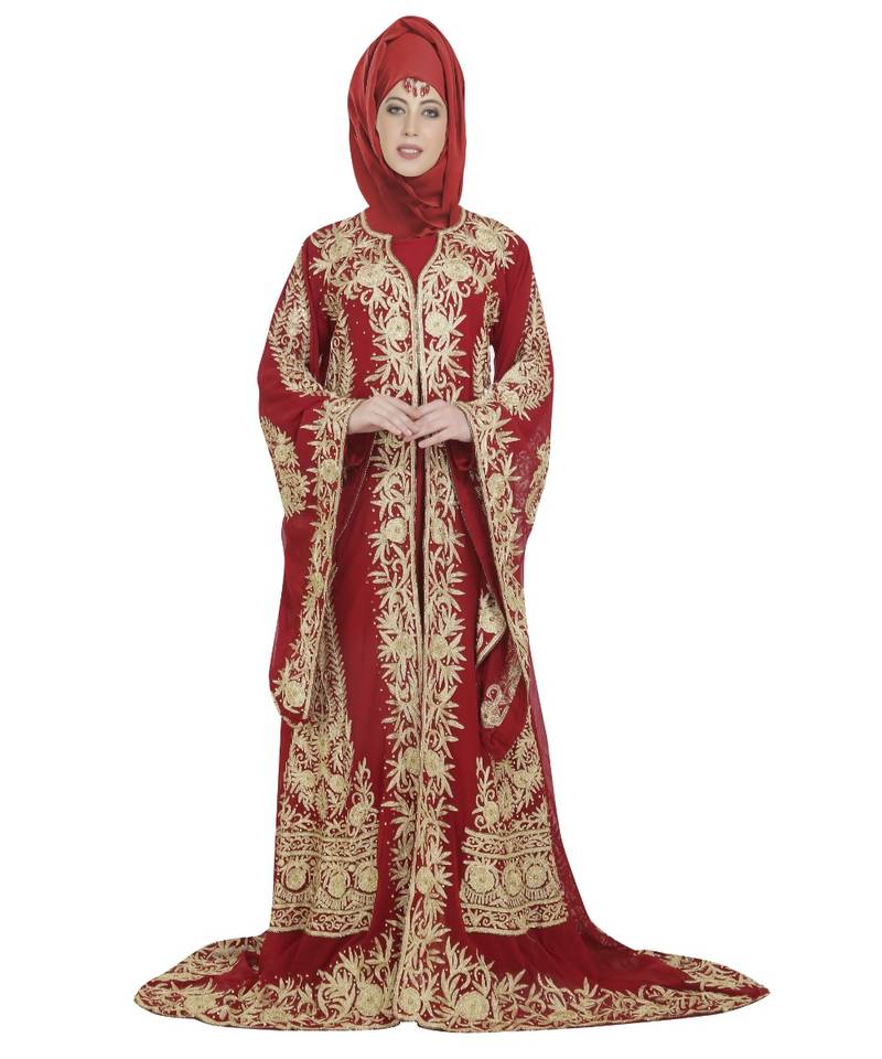 Maroon georgette embroidered zari work islamic-kaftans