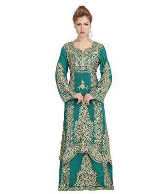 green georgette embroidered zari work islamic-kaftans 1