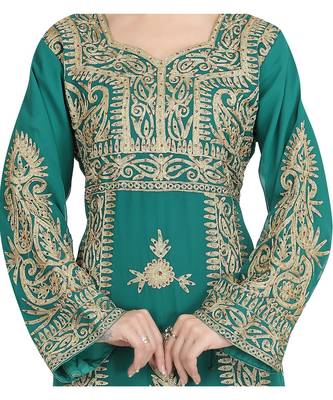 green georgette embroidered zari work islamic-kaftans 2