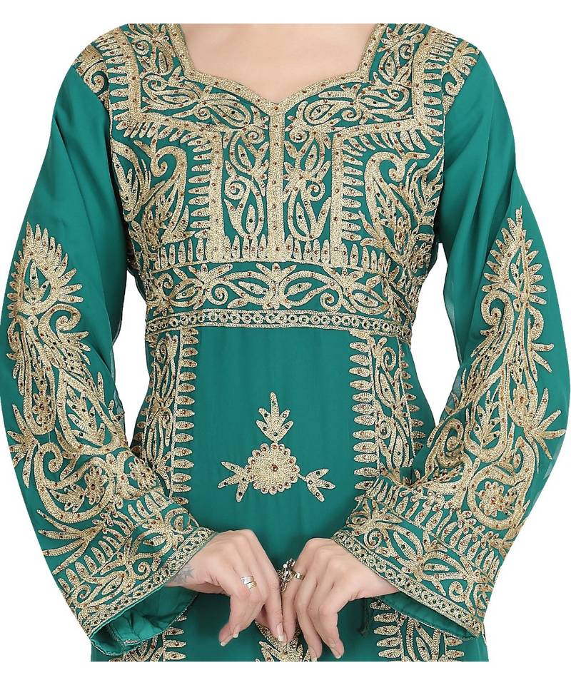 green georgette embroidered zari work islamic-kaftans