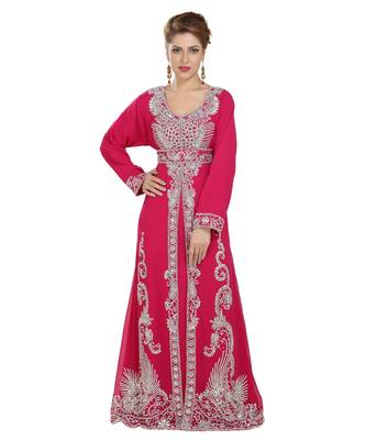 Pink georgette embroidered zari work islamic-kaftans 1