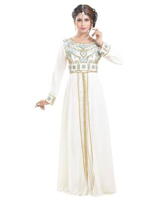 Cream georgette embroidered zari work islamic-kaftans 1