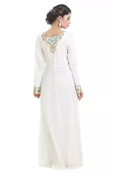 Cream georgette embroidered zari work islamic-kaftans