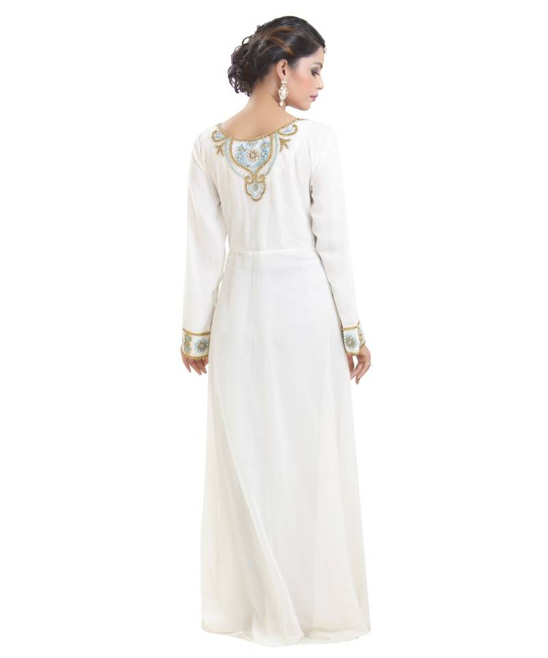 Cream georgette embroidered zari work islamic-kaftans