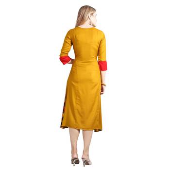 Mustard printed rayon kurti 2