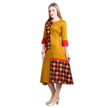 Mustard printed rayon kurti 3