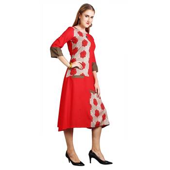 Red printed rayon kurti 3