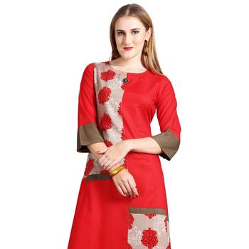 Red printed rayon kurti 4