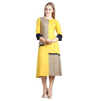 Yellow printed rayon kurti 1