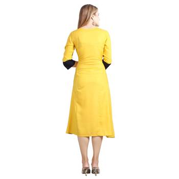 Yellow printed rayon kurti 2