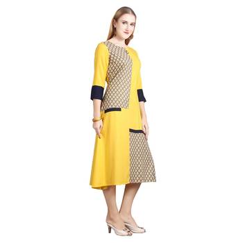 Yellow printed rayon kurti 3