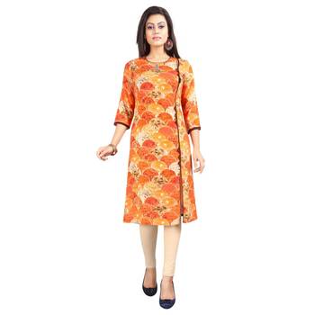 Orange printed rayon kurti 1