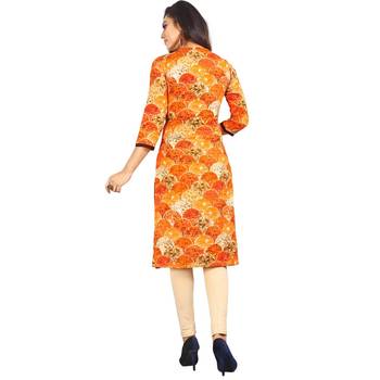Orange printed rayon kurti 2