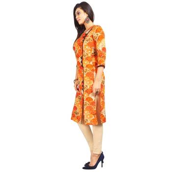 Orange printed rayon kurti 3