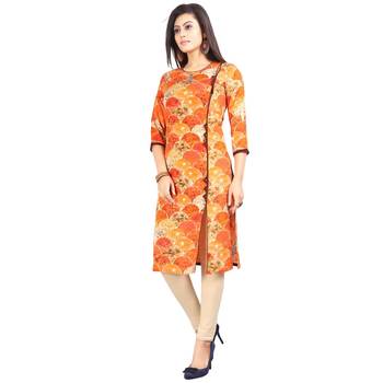 Orange printed rayon kurti 4