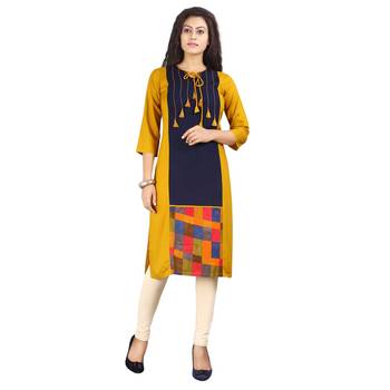 Yellow printed rayon kurti 1
