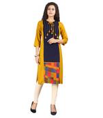Yellow printed rayon kurti