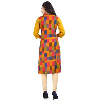 Yellow printed rayon kurti 2