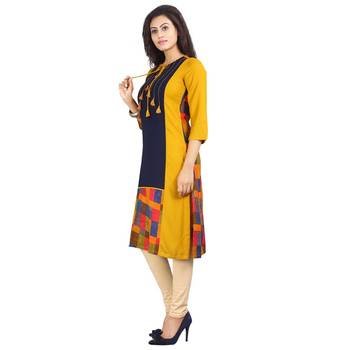 Yellow printed rayon kurti 3
