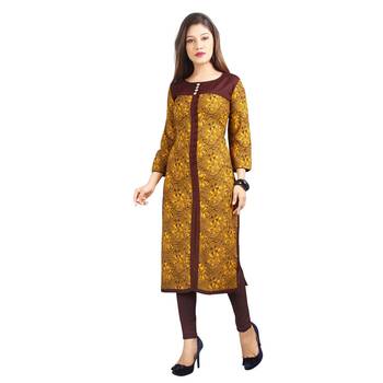 Yellow printed rayon kurti 1