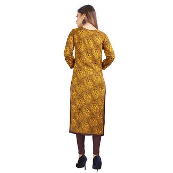 Yellow printed rayon kurti 2