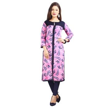 Pink printed rayon kurti 1
