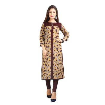 Yellow printed rayon kurti 1