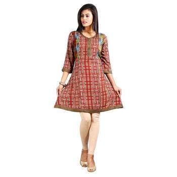 Red printed rayon kurti 1
