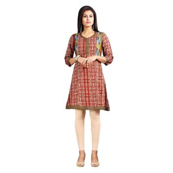 Red printed rayon kurti 3