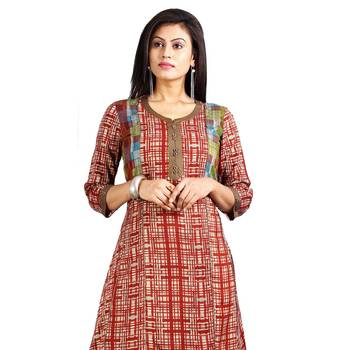 Red printed rayon kurti 4