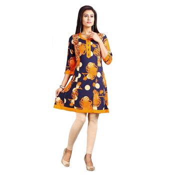 Navy-blue printed rayon kurti 1
