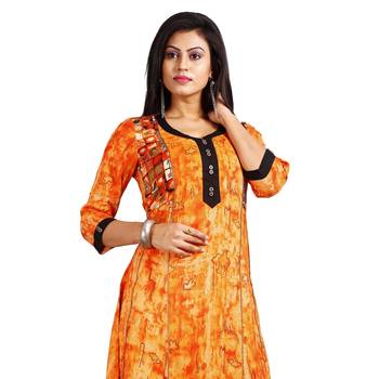Orange printed rayon kurti 4