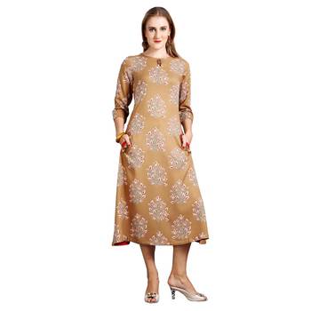 Beige printed rayon kurti 1