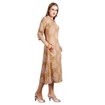 Beige printed rayon kurti 3