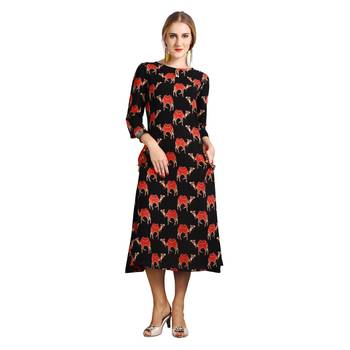 Black printed rayon kurti 1