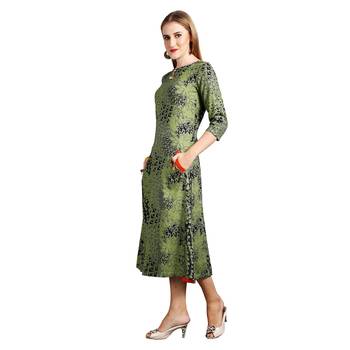 Green printed rayon kurti 3