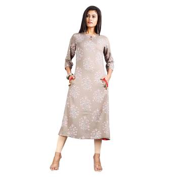 Grey printed rayon kurti 1