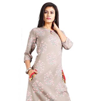 Grey printed rayon kurti 4