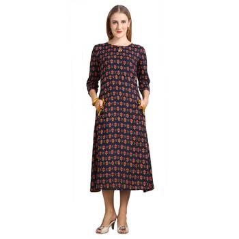 Navy-blue printed rayon kurti 1