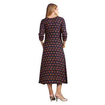 Navy-blue printed rayon kurti 2