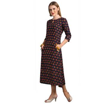Navy-blue printed rayon kurti 3