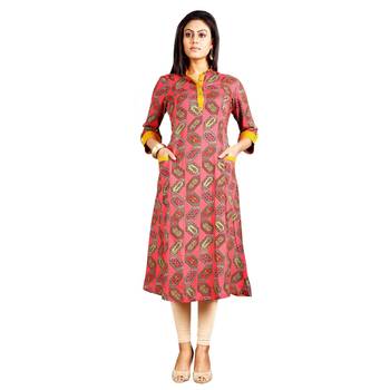 Red printed rayon kurti 1