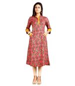 Red printed rayon kurti