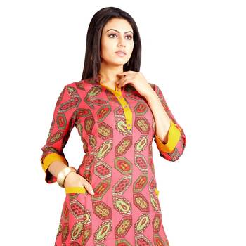 Red printed rayon kurti 4
